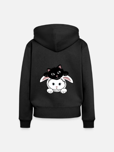 Hase und Dämon - Frauen Premium Bio Zip Hoodie - Schwarz