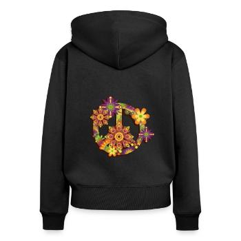 Flower Power Paix - Sweat à capuche zippé Premium bio Femme - noir - Dos - Julia (174cm)