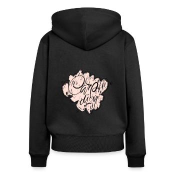 Carpe diem Dicton des nuages - Sweat à capuche zippé Premium bio Femme - noir - Dos - Julia (174cm)