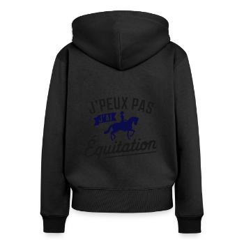 Ich kann nicht reiten - Frauen Premium Bio Zip Hoodie - Schwarz - Hinten - Julia (174cm)
