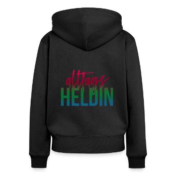 Alltags Heldin - Frauen Premium Bio Zip Hoodie - Schwarz - Hinten - Julia (174cm)