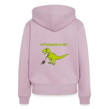 T-Rex Broom Cleaning Putzosaurus - Women's Premium Organic Zip Hoodie - dusky pink - Back - Julia (174cm)