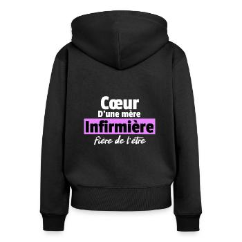 Fière d'être infirmière - Sweat à capuche zippé Premium bio Femme - noir - Dos - Julia (174cm)