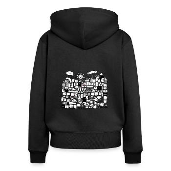 Sommer Stein Gesichter Grau - DIGITAL - Frauen Premium Bio Zip Hoodie - Schwarz - Hinten - Julia (174cm)