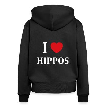 amour petit hippopotame - Sweat à capuche zippé Premium bio Femme - noir - Dos - Julia (174cm)