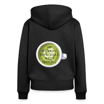 Sip Happens with Matcha - Frauen Premium Bio Zip Hoodie - Schwarz - Hinten - Julia (174cm)