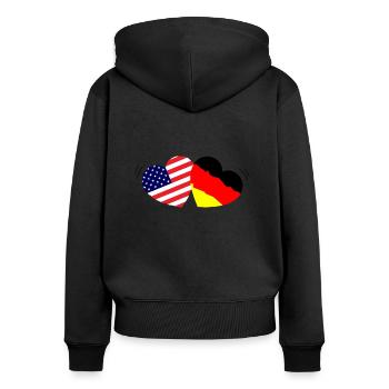 Idée cadeau coeurs amis USA Allemagne - Sweat à capuche zippé Premium bio Femme - noir - Dos - Julia (174cm)