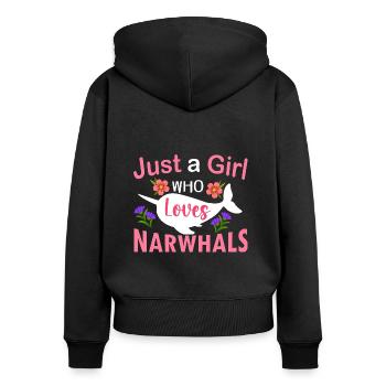 Juste une fille qui aime les narvals - Sweat à capuche zippé Premium bio Femme - noir - Dos - Julia (174cm)