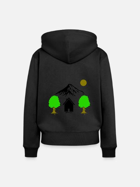 landschaft hütte berge - Frauen Premium Bio Zip Hoodie - Schwarz