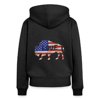 Bison Retro Stiere Büffellove Spruch - Frauen Premium Bio Zip Hoodie - Schwarz - Hinten - Julia (174cm)