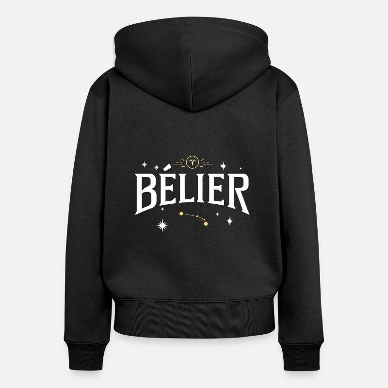 Signe astro bélier - Sweat à capuche zippé Premium bio Femme - noir