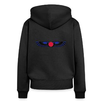 Egypte soleil disque, Ailes, symbole protection - Sweat à capuche zippé Premium bio Femme - noir - Dos - Julia (174cm)