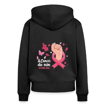 Octobre Rose Cancer du Sein Ruban Cadeau - Sweat à capuche zippé Premium bio Femme - noir - Dos - Julia (174cm)