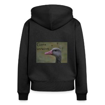 Gans verwirrt - witziger Spruch - Frauen Premium Bio Zip Hoodie - Schwarz - Hinten - Julia (174cm)
