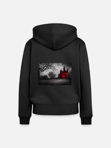 Halloween-Haus - Frauen Premium Bio Zip Hoodie - Schwarz