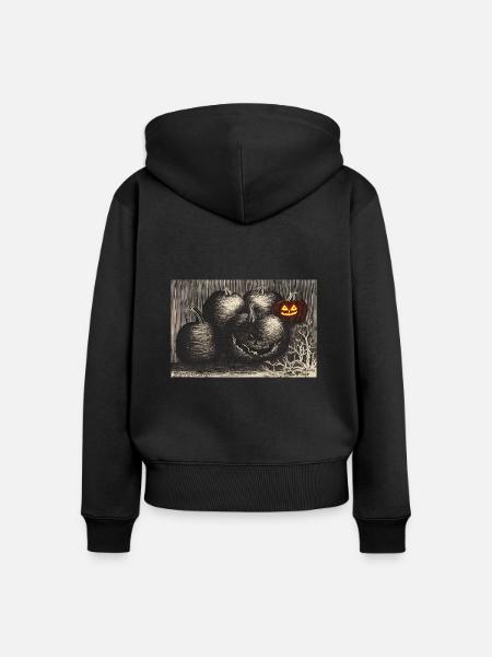 Halloween-Kürbis - Frauen Premium Bio Zip Hoodie - Schwarz