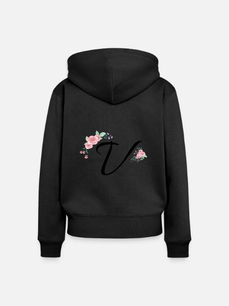 Buchstabe v Blumen - Frauen Premium Bio Zip Hoodie - Schwarz