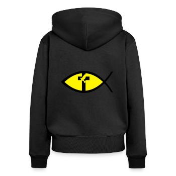 Taube im Kreuz & im Fisch - Frauen Premium Bio Zip Hoodie - Schwarz - Hinten - Julia (174cm)