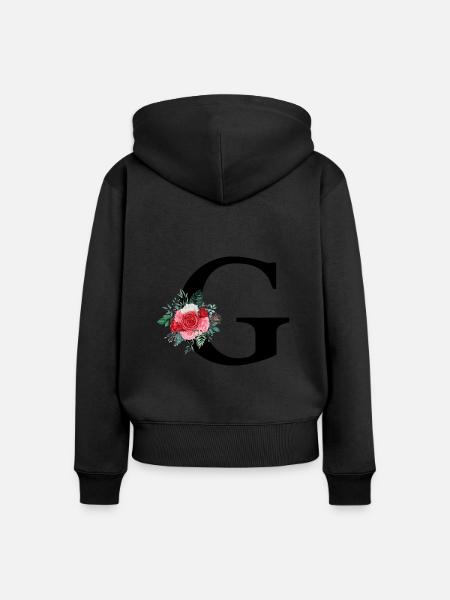 Roter Blumenbuchstabe G - Frauen Premium Bio Zip Hoodie - Schwarz