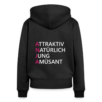 Anja Name Geschenk - Frauen Premium Bio Zip Hoodie - Schwarz - Hinten - Julia (174cm)