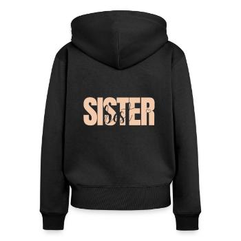 Beste Schwester Best Sister mit Herz Geschenkidee - Frauen Premium Bio Zip Hoodie - Schwarz - Hinten - Julia (174cm)
