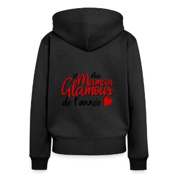 maman glamour de l'année - Sweat à capuche zippé Premium bio Femme - noir - Dos - Julia (174cm)