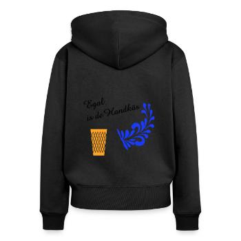 Egal is de Handkäs - Typisch Hessisch #Hessen - Frauen Premium Bio Zip Hoodie - Schwarz - Hinten - Julia (174cm)