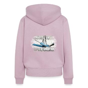 Hydroptère catamaran - Sweat à capuche zippé Premium bio Femme - rose poudré - Dos - Julia (174cm)