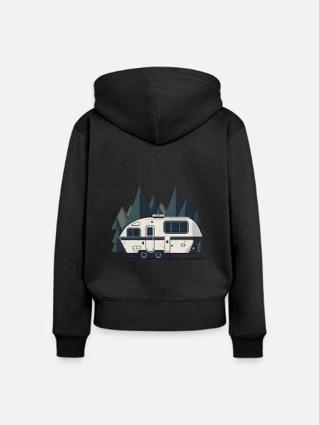 Einfacher Retro-Camper - Frauen Premium Bio Zip Hoodie - Schwarz