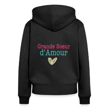 grande soeur d Amour - Sweat à capuche zippé Premium bio Femme - noir - Dos - Julia (174cm)