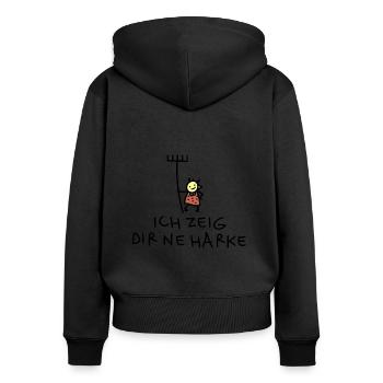 Bäuerin rebellisch - Frauen Premium Bio Zip Hoodie - Schwarz - Hinten - Julia (174cm)