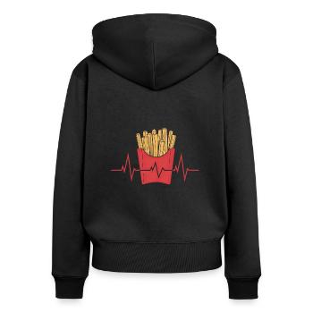 Pommes Herzschlag für alle die Fritten lieben - Frauen Premium Bio Zip Hoodie - Schwarz - Hinten - Julia (174cm)
