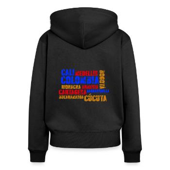Colombie Villes Medellin Bogota Cali Cartagena - Sweat à capuche zippé Premium bio Femme - noir - Dos - Julia (174cm)