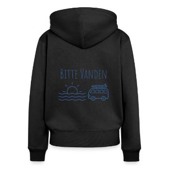 Bitte VANDEN am Meer - Frauen Premium Bio Zip Hoodie - Schwarz - Hinten - Julia (174cm)