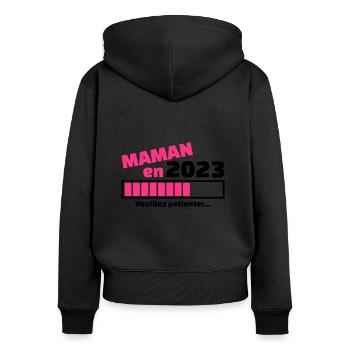 maman en 2023 veuillez patienter - future maman - Sweat à capuche zippé Premium bio Femme - noir - Dos - Julia (174cm)