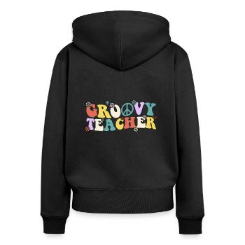 Groovy Teacher - Frauen Premium Bio Zip Hoodie - Schwarz - Hinten - Julia (174cm)