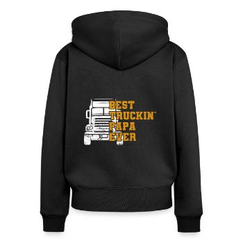 Lkw-Fahrer Trucker Vintage Sattelzug Sprüche - Frauen Premium Bio Zip Hoodie - Schwarz - Hinten - Julia (174cm)