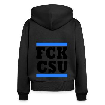 Fck csu - Sweat à capuche zippé Premium bio Femme - noir - Dos - Julia (174cm)