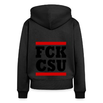Fck csu - Frauen Premium Bio Zip Hoodie - Schwarz - Hinten - Julia (174cm)