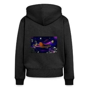 Planète Amande - Sweat à capuche zippé Premium bio Femme - noir - Dos - Julia (174cm)