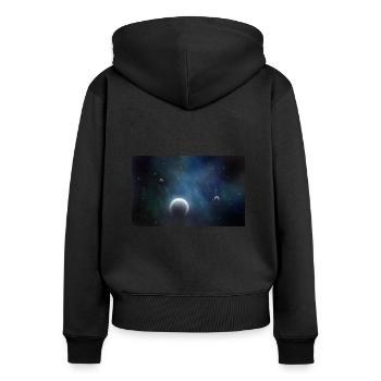 Galaxy - Frauen Premium Bio Zip Hoodie - Schwarz - Hinten - Julia (174cm)