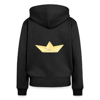 Papier beige/jaune - Sweat à capuche zippé Premium bio Femme - noir - Dos - Julia (174cm)