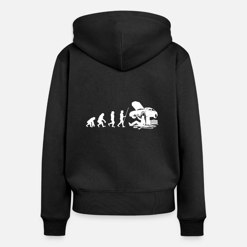 Handwerker Evolution Mechaniker - Frauen Premium Bio Zip Hoodie - Schwarz