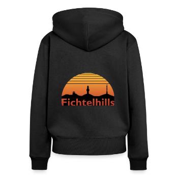 Sonnenuntergang Fichtelgebirge Fichtelhills - Frauen Premium Bio Zip Hoodie - Schwarz - Hinten - Julia (174cm)