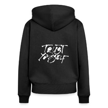 Faites-vous confiance sait - Sweat à capuche zippé Premium bio Femme - noir - Dos - Julia (174cm)