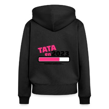 tata en 2023 veuillez patienter - Sweat à capuche zippé Premium bio Femme - noir - Dos - Julia (174cm)