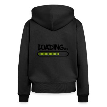 loading - Frauen Premium Bio Zip Hoodie - Schwarz - Hinten - Julia (174cm)