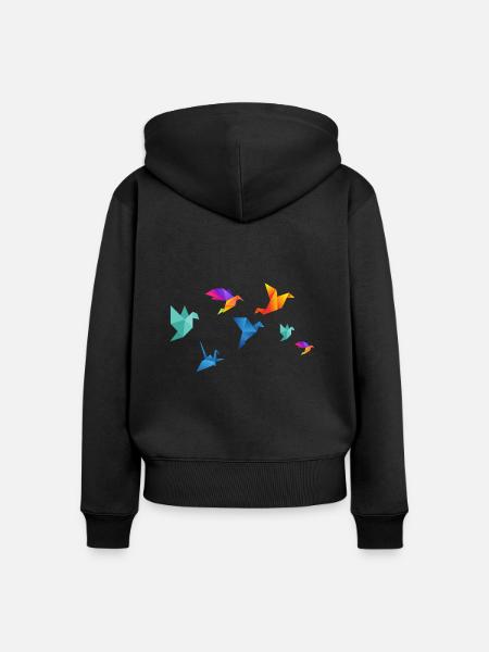 Mehrfarbige Papiervögel - Frauen Premium Bio Zip Hoodie - Schwarz