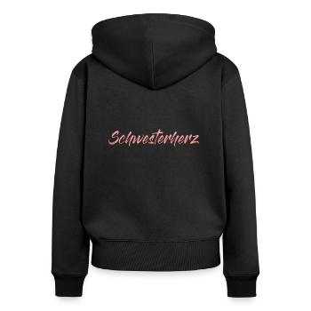 Schwesterherz in Rosa Geschenkidee für Schwestern - Frauen Premium Bio Zip Hoodie - Schwarz - Hinten - Julia (174cm)