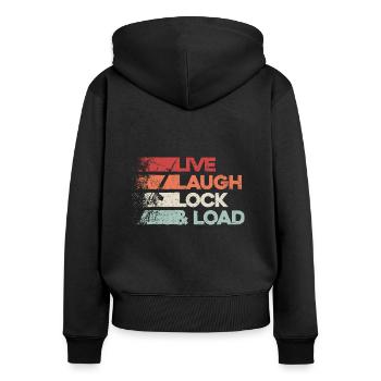 « Live Laugh Lock And Load » - Des filles avec du style - Sweat à capuche zippé Premium bio Femme - noir - Dos - Julia (174cm)